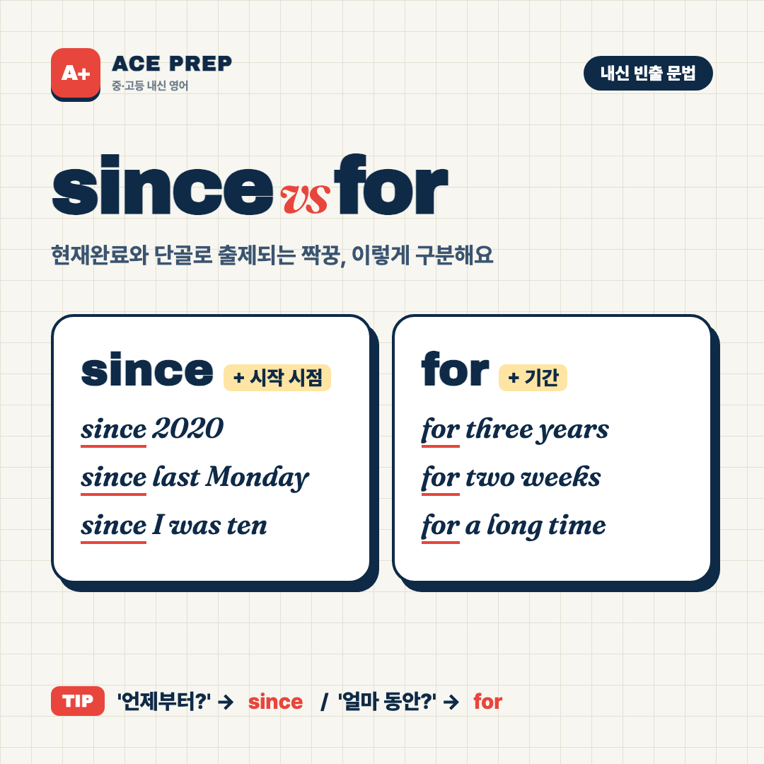 내신 피드 — since vs for 1/2
